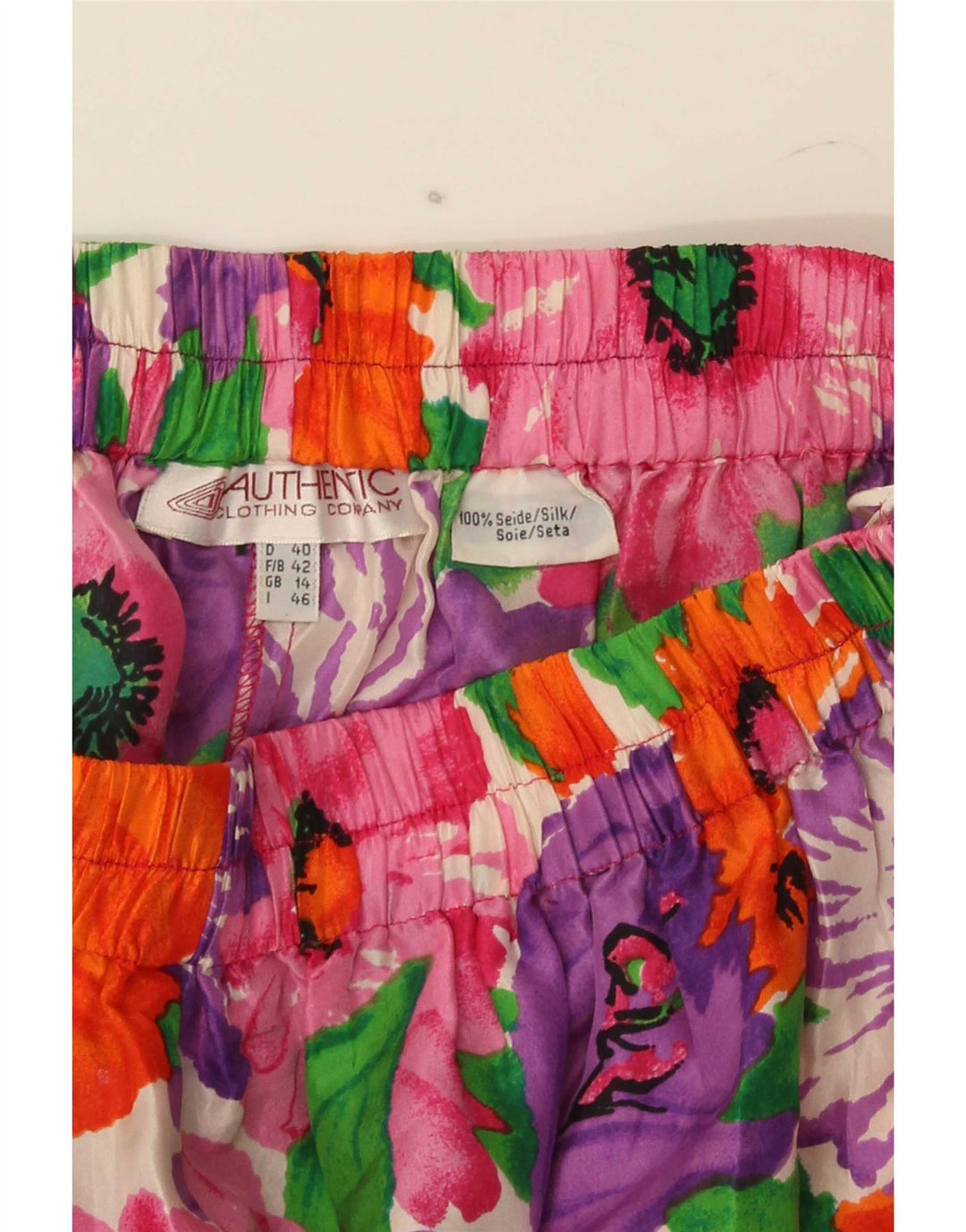 Pantaloncini casual da donna autentici UK 14 Medium W28 Seta floreale multicolore