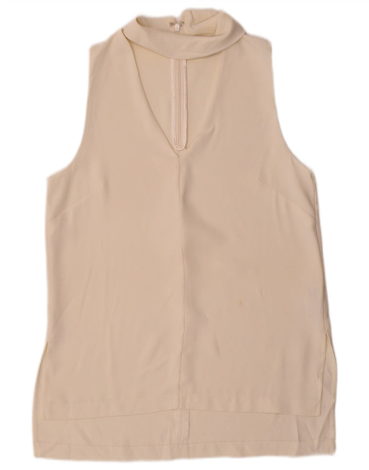 Topshop Camicetta senza maniche da donna Top UK 10 Small Poliestere bianco sporco