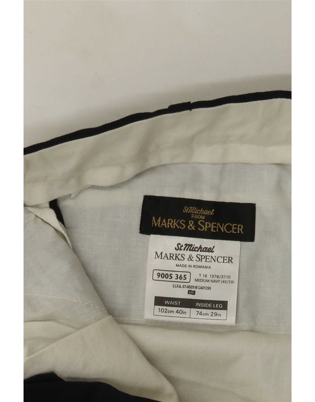 Pantaloni da abito dritti da uomo Marks & Spencer W40 L29 poliestere blu navy