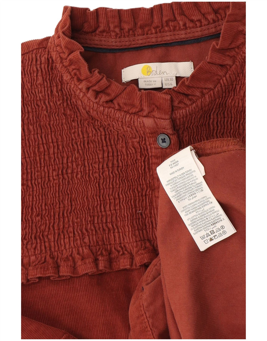 Camicia in velluto a coste oversize da donna Boden UK 10 piccolo cotone marrone