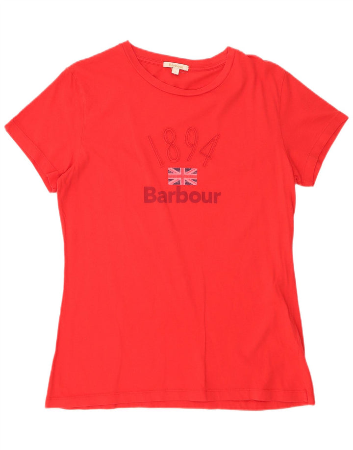 T-shirt grafica da donna Barbour Top UK 16 grande cotone rosso