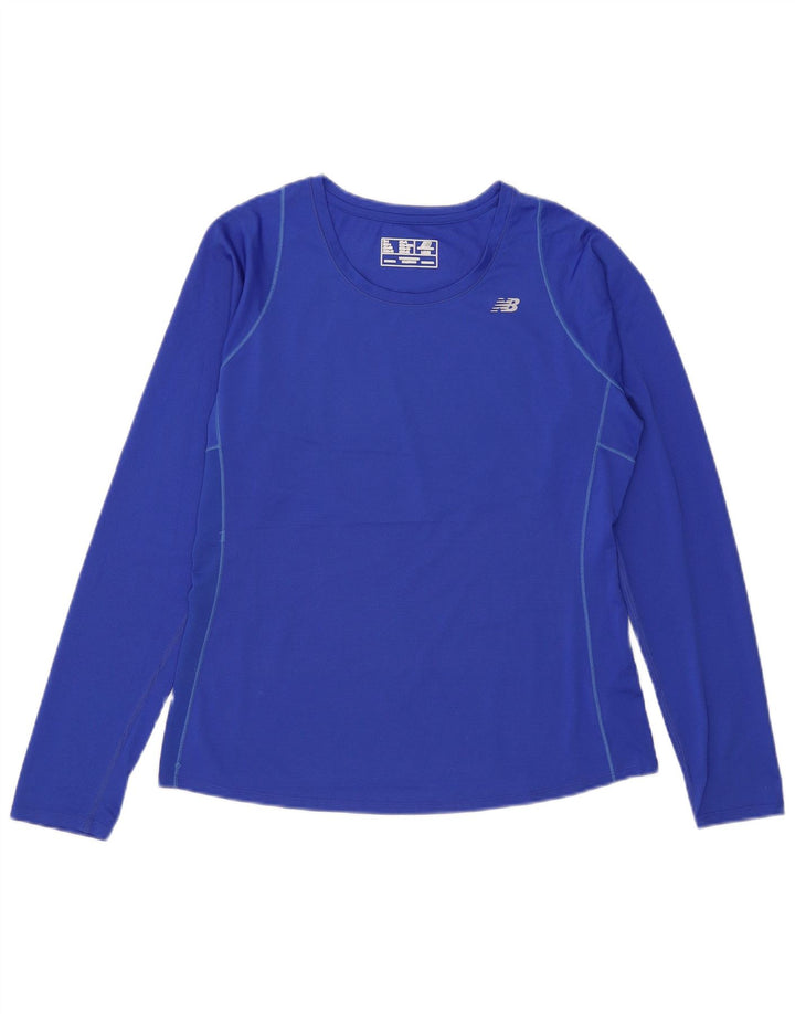 New Balance Donna Top Manica Lunga UK 14 Large Blu Poliestere