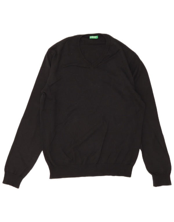 Maglione da uomo con scollo a V Benetton piccolo in cotone nero