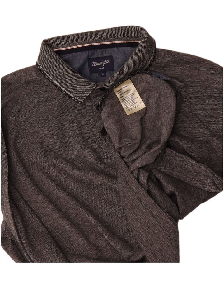 WRANGLER Mens Long Sleeve Polo Shirt XL Grey Cotton