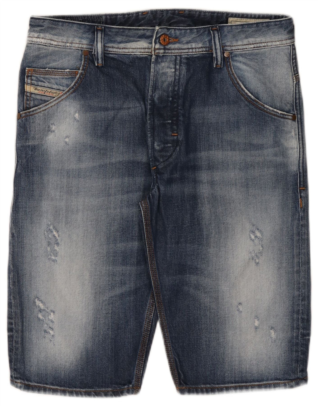 Pantaloncini di jeans invecchiati da uomo Diesel W29 piccoli in cotone blu