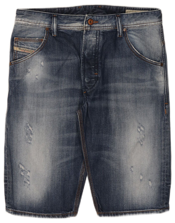 Pantaloncini di jeans invecchiati da uomo Diesel W29 piccoli in cotone blu