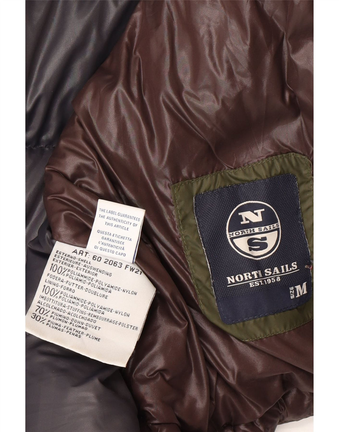 Giacca imbottita da uomo NORTH SAILS UK 38 Poliammide marrone medio