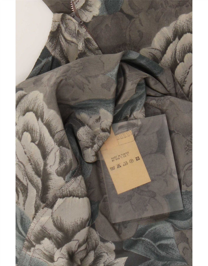 Abito tubino a maniche lunghe da donna vintage UK 12 Poliestere floreale grigio medio