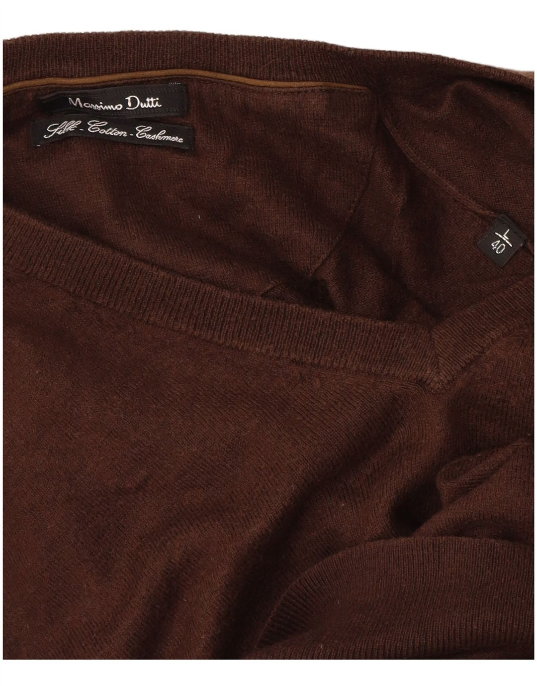 Massimo Dutti Maglione da uomo con scollo a V grande in cotone marrone