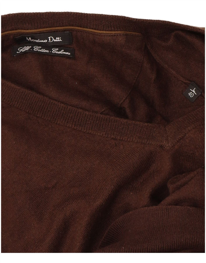 Massimo Dutti Maglione da uomo con scollo a V grande in cotone marrone