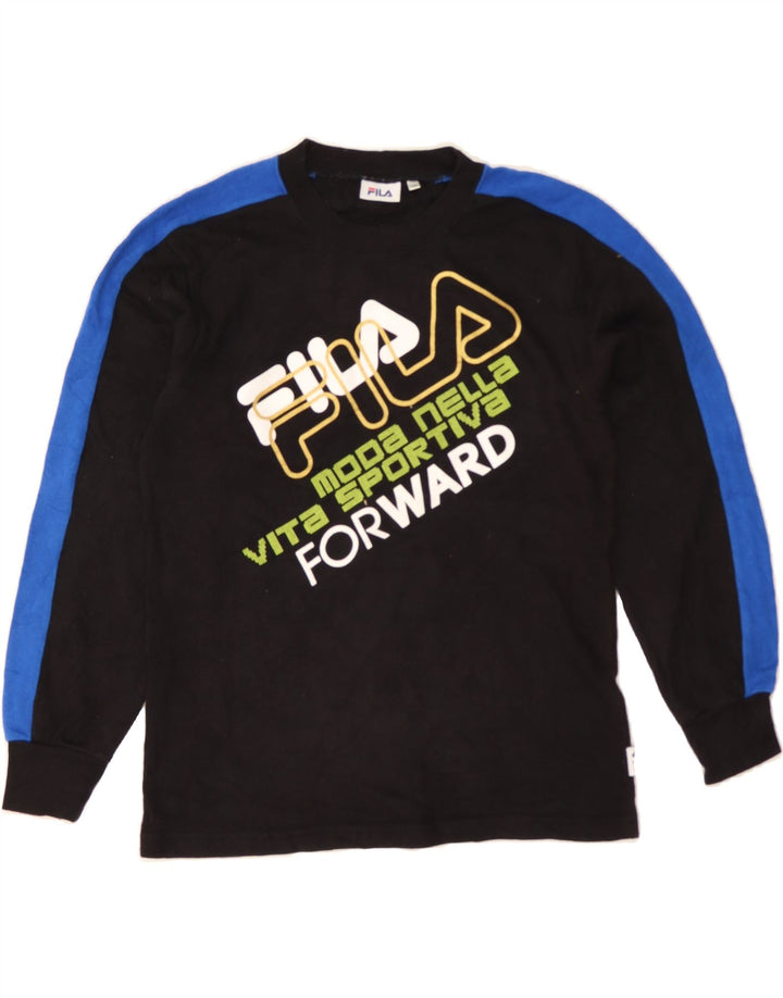 FILA Boys Graphic Top Long Sleeve 13-14 Years Black Colourblock Vintage Fila and Second-Hand Fila from Messina Hembry 