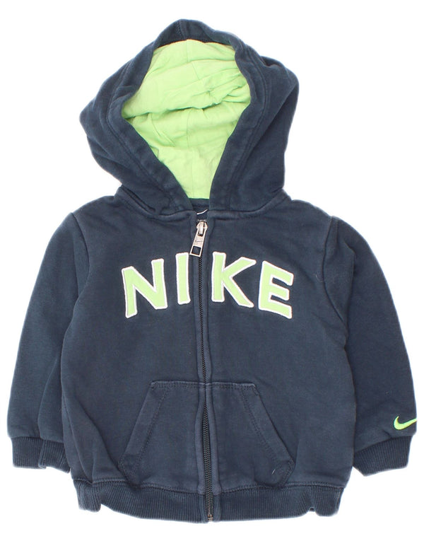 Felpa con cappuccio e zip grafica Nike da bambino, 9-12 mesi, in cotone blu navy