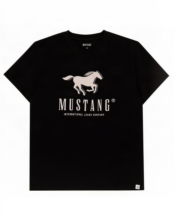 T-shirt grafica da donna Mustang Top UK 16 grande cotone nero