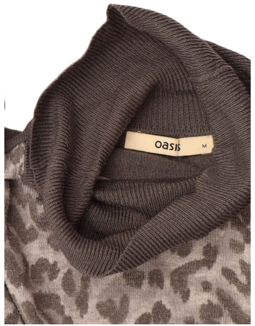 Maglione maglione a collo alto da donna OASIS UK 14 grigio medio stampa animalier
