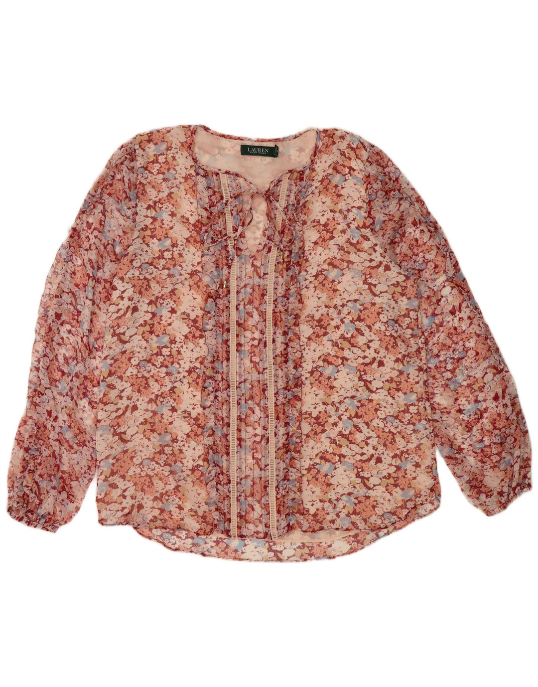 Camicetta trasparente da donna Ralph Lauren Top UK 16 Grande poliestere floreale rosso