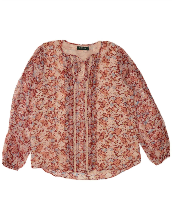Camicetta trasparente da donna Ralph Lauren Top UK 16 Grande poliestere floreale rosso