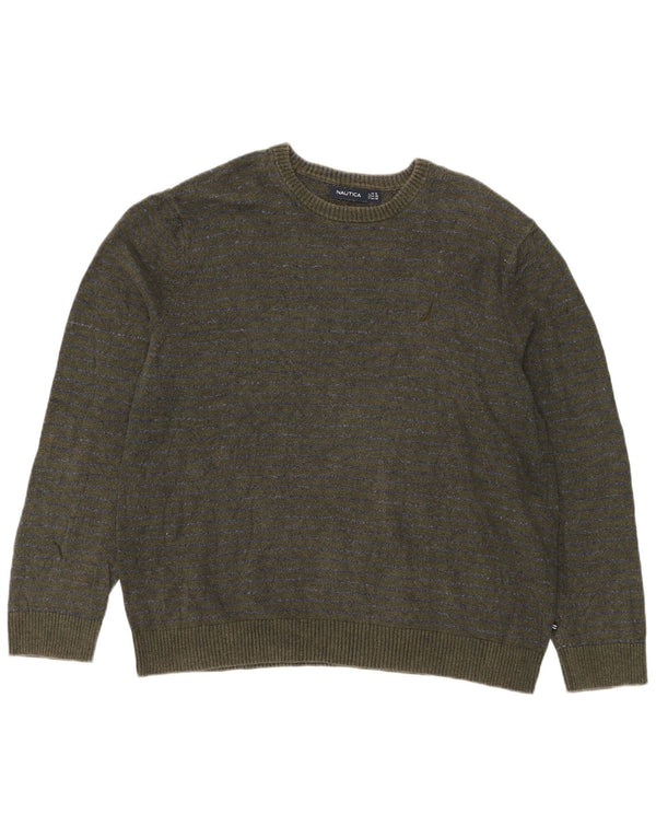 Maglione maglione girocollo da uomo Nautica 2XL cotone gessato verde