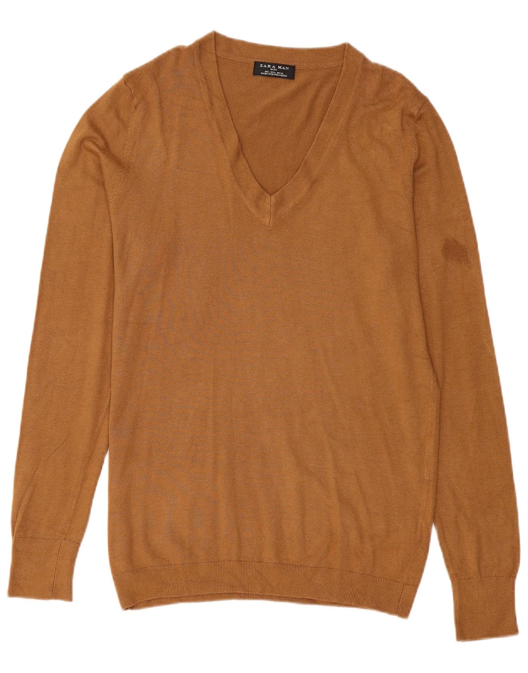 Maglione Zara da uomo con scollo a V grande in viscosa marrone
