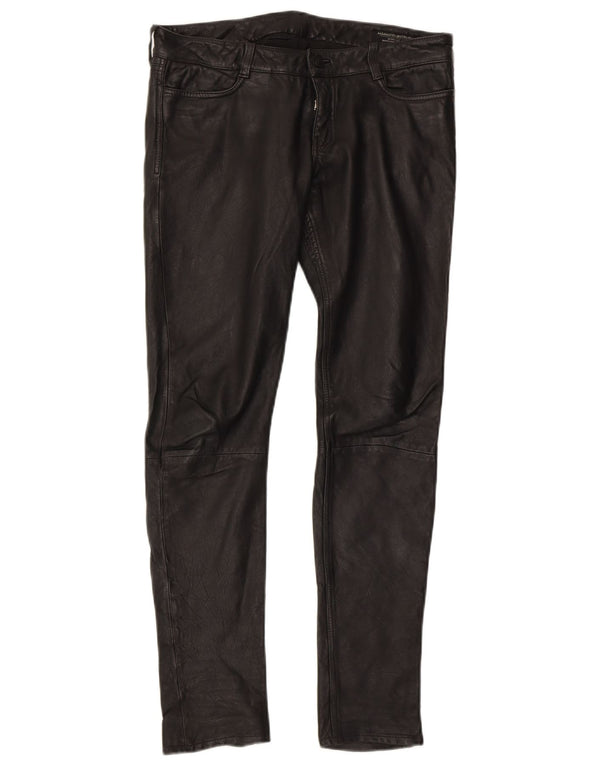 ALL SAINTS Womens Leather Low Waist Trousers W27 L30 Black Leather Biker