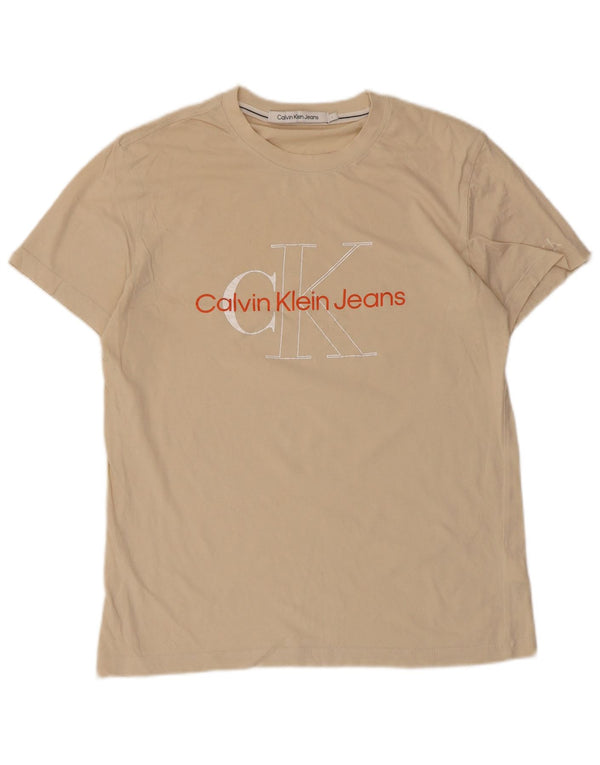 Calvin Klein Jeans T-shirt grafica da uomo Top grande in cotone beige