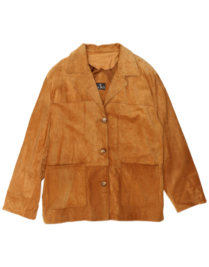 Giacca da donna oversize in pelle scamosciata Vera Pelle IT 48 XL Pelle Beige