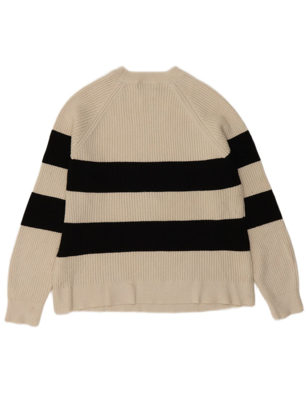 Maglione maglione girocollo da donna Marks & Spencer UK 18 XL a righe bianche