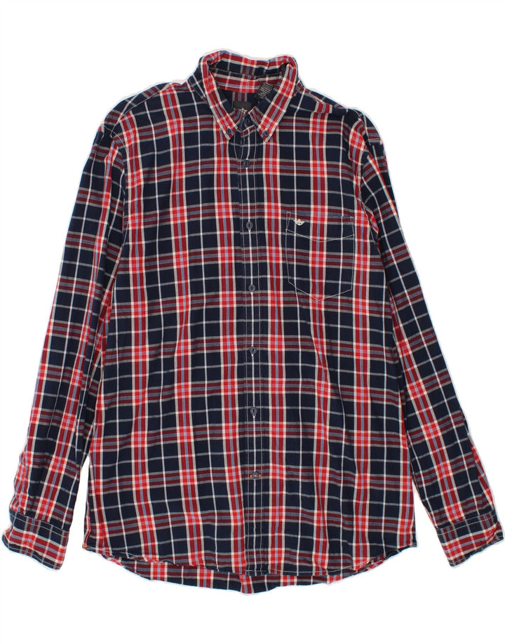 DOCKERS Mens Shirt Large Navy Blue Check Cotton Vintage Dockers and Second-Hand Dockers from Messina Hembry 