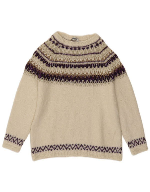 Maglione maglione con scollo a barca da donna Liu Jo UK 14 Medio Bianco Fair Isle