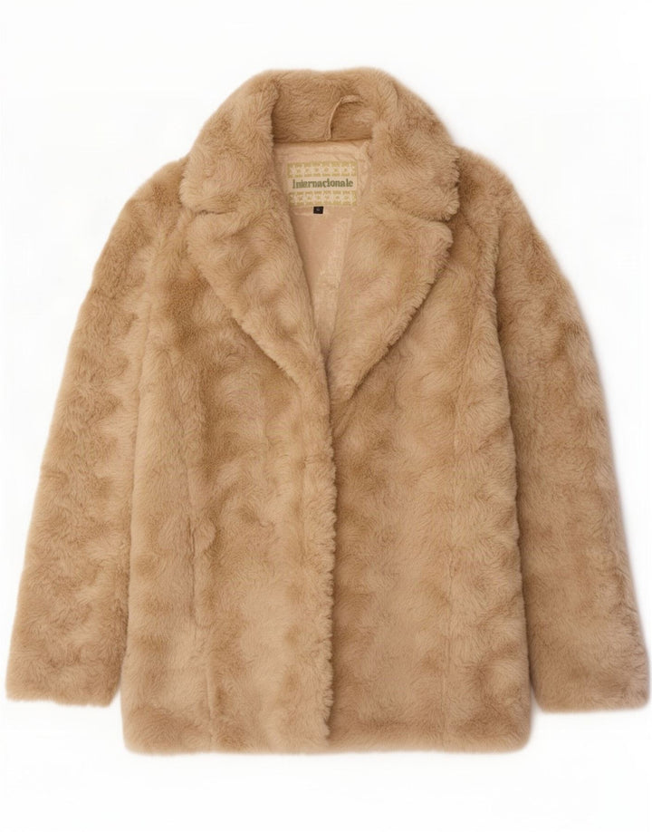 Giacca vintage oversize in pelliccia sintetica da donna UK 12 Poliestere beige medio