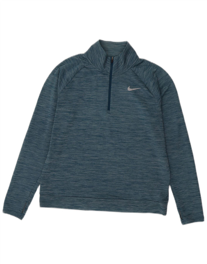 NIKE Top da tuta pullover Dri Fit da donna UK 14 blu medio chiazzato
