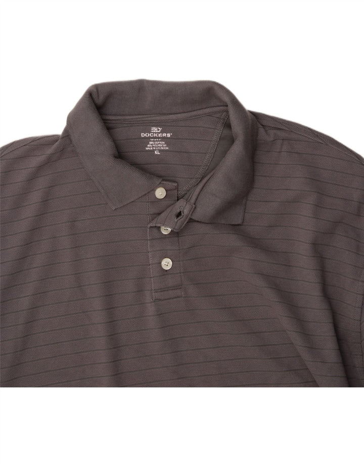 DOCKERS Mens Polo Shirt XL Grey Striped Cotton Vintage Dockers and Second-Hand Dockers from Messina Hembry 