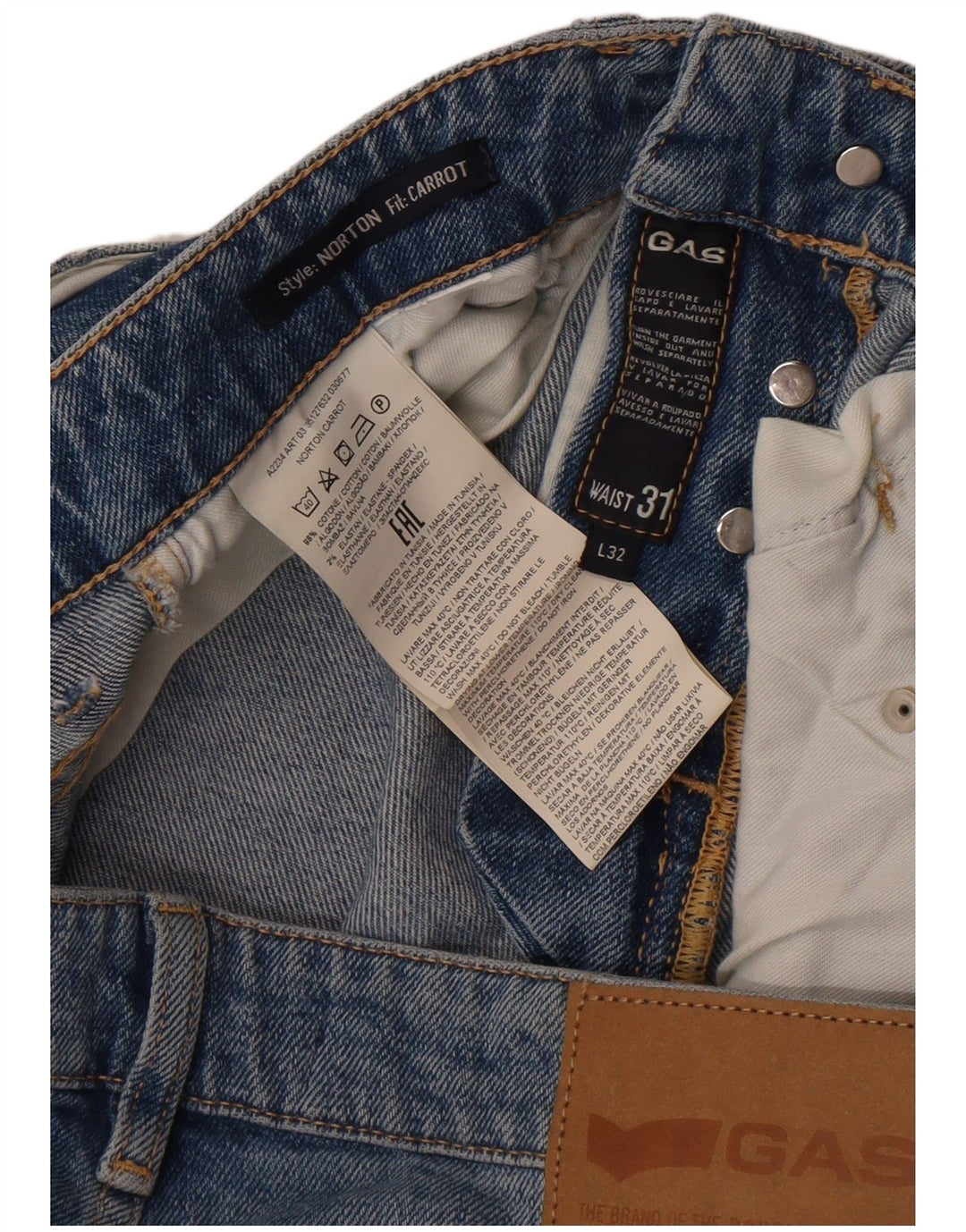 Jeans slim da uomo Norton Carrot effetto consumato Gas W31 L32 cotone blu