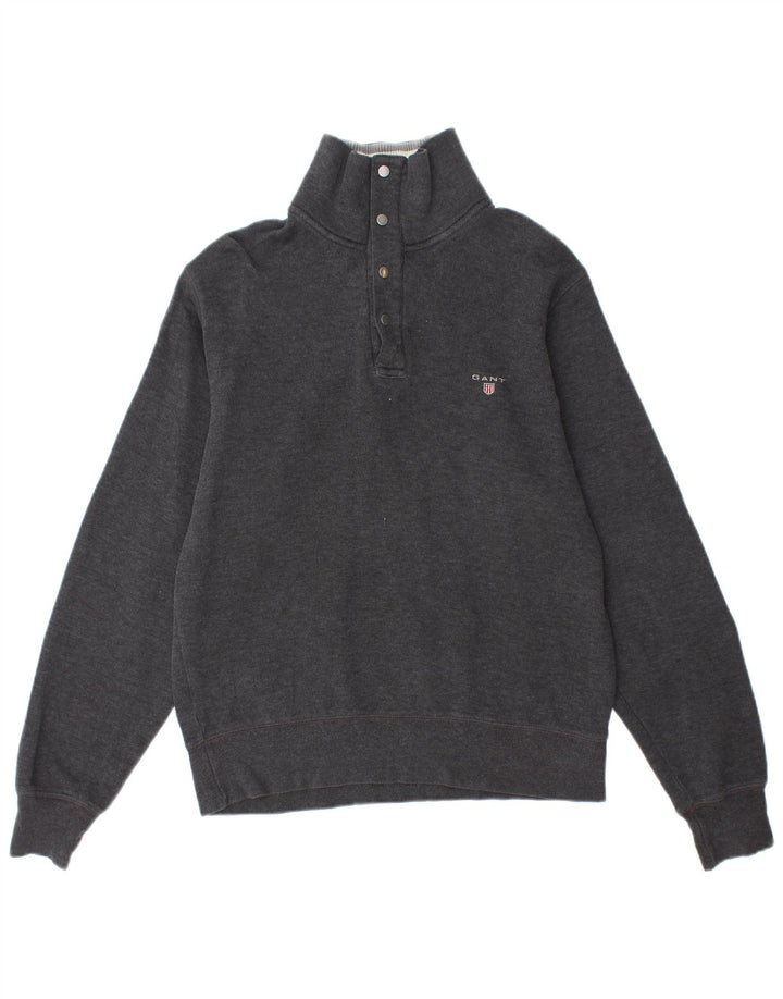 GANT Maglione da uomo con zip e collo piccolo in cotone grigio