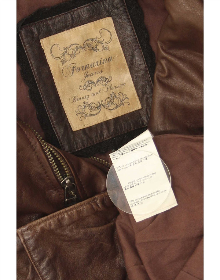 Giacca in pelle militare da donna Fornarina UK 14 grande marrone