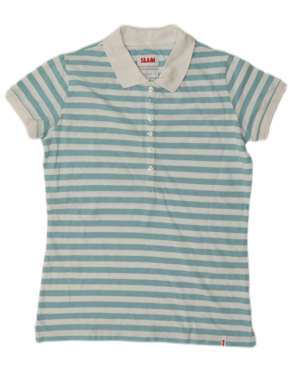 Polo da donna Slam UK 14 cotone a righe blu medio