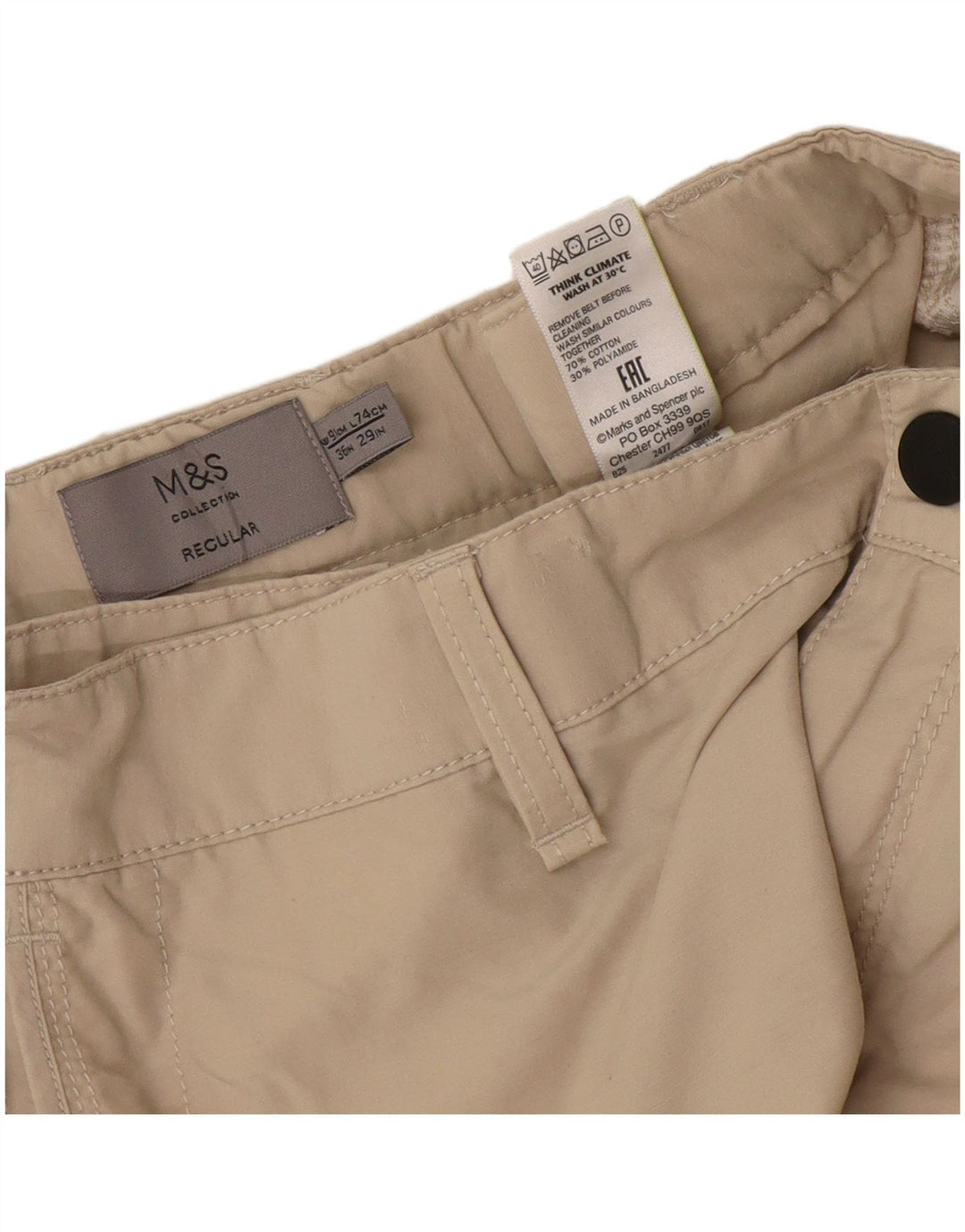Pantaloni cargo dritti da uomo Marks & Spencer W36 L29 cotone beige