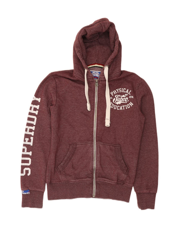 Maglione con cappuccio e zip grafica da uomo SUPERDRY piccolo in cotone bordeaux