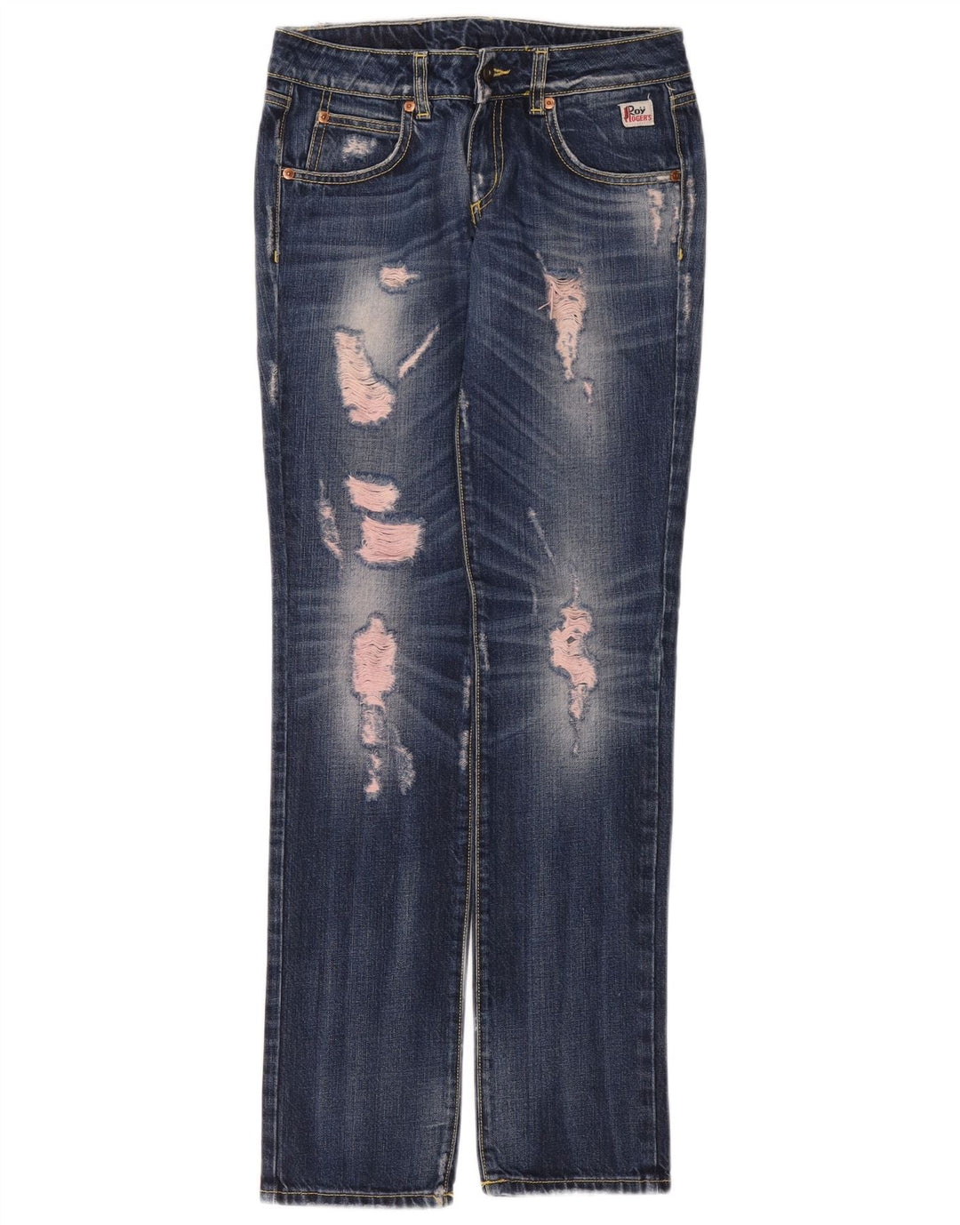 Jeans dritti invecchiati da donna Roy Rogers W26 L32 cotone blu