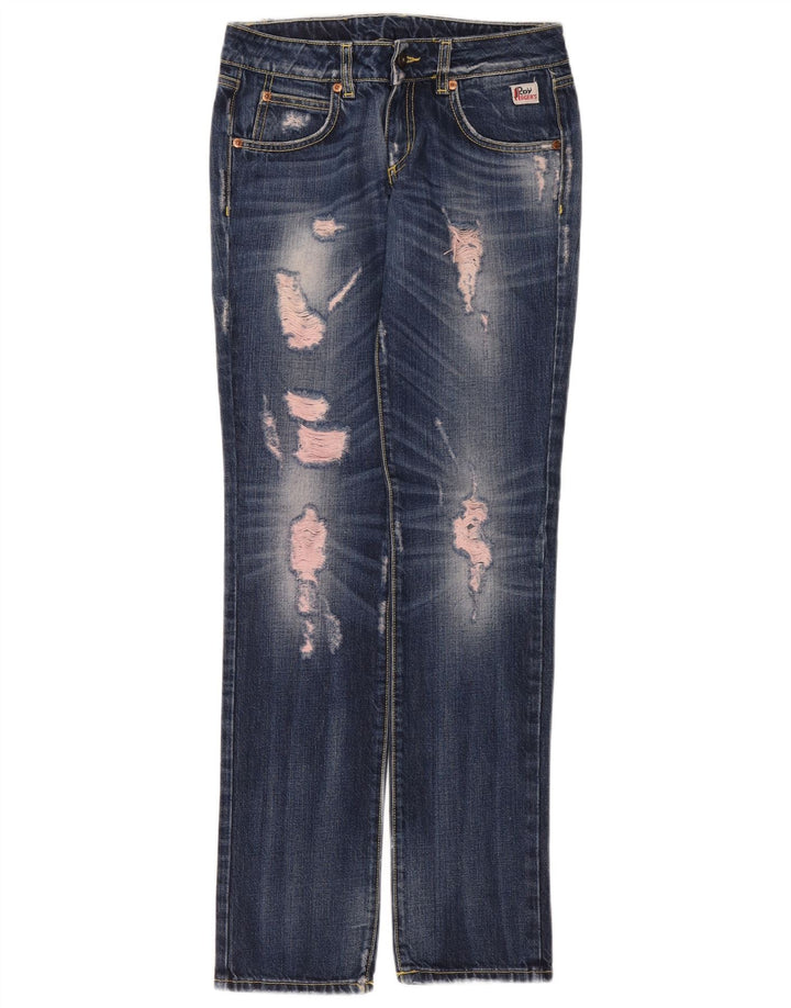 Jeans dritti invecchiati da donna Roy Rogers W26 L32 cotone blu