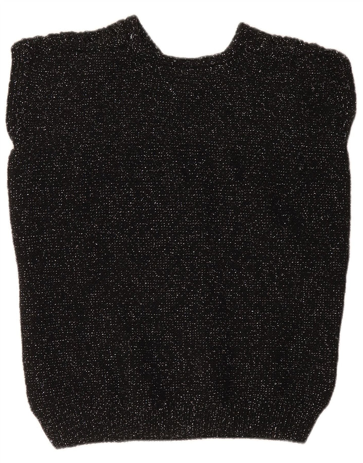 Canottiera vintage da donna UK 12 media nera screziata