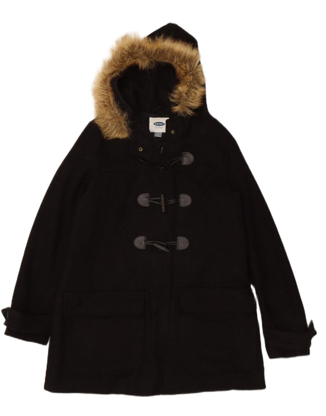 OLD NAVY Womens Hooded Duffle Coat UK 14 Medium Brown Wool