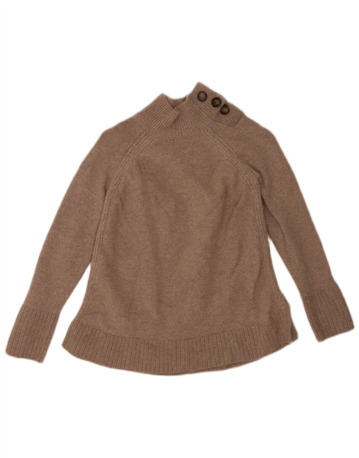 Crew Clothing Maglione da donna con collo a bottoni UK 10 Piccolo lana d'agnello beige
