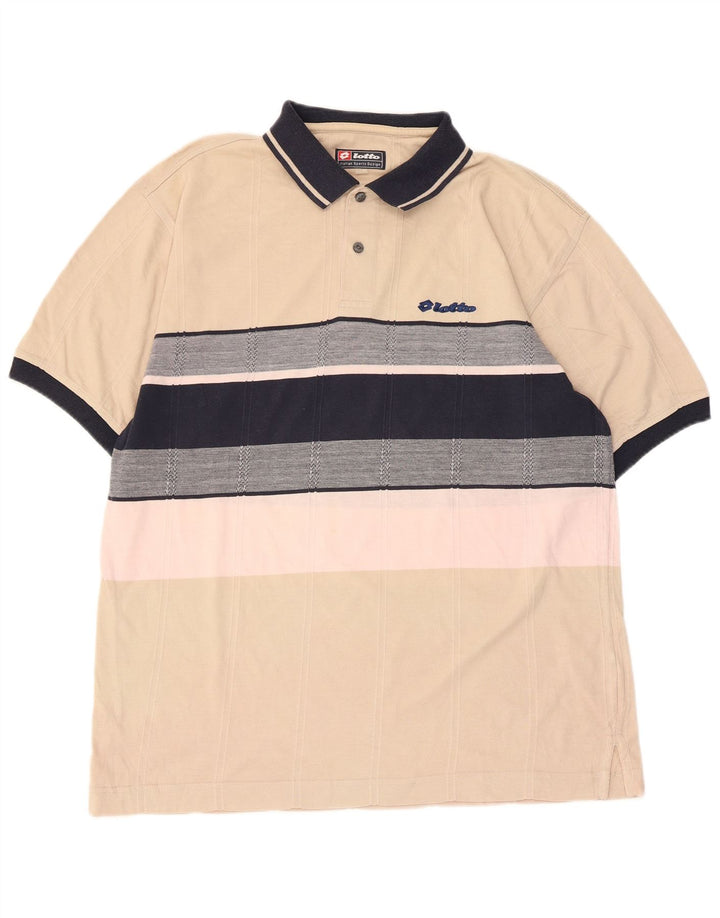 LOTTO Mens Polo Shirt Large Beige Colourblock Cotton