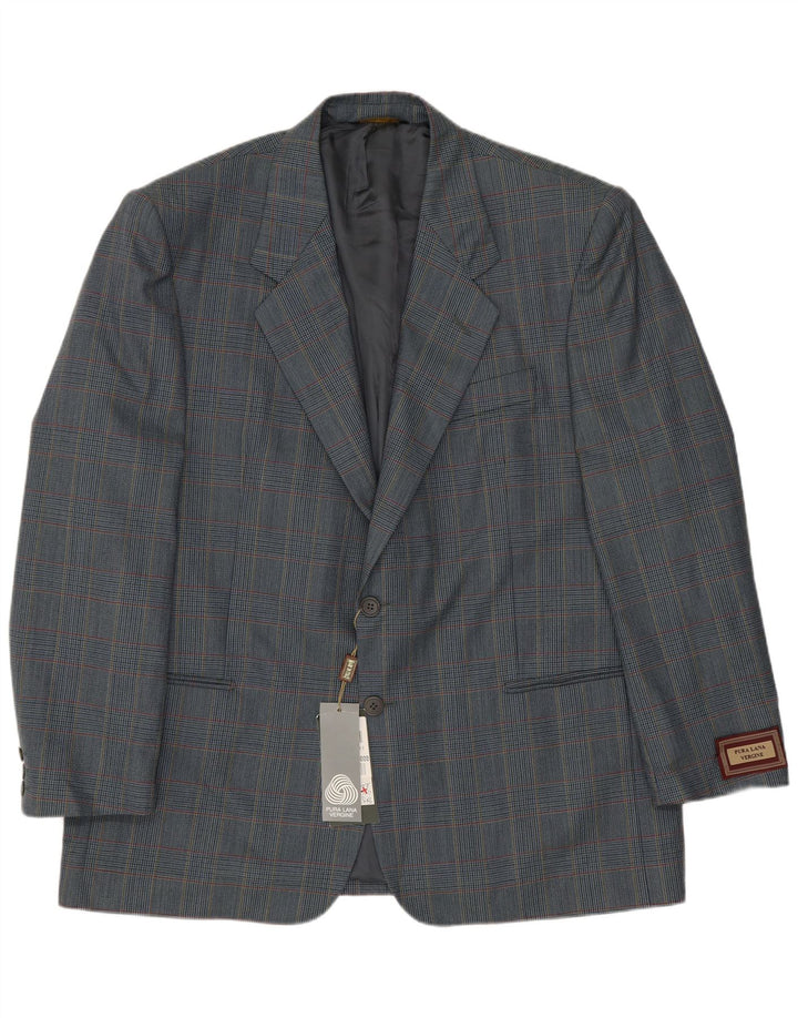 Giacca blazer vintage da uomo a 2 bottoni IT 54 2XL Lana vergine pied de poule blu