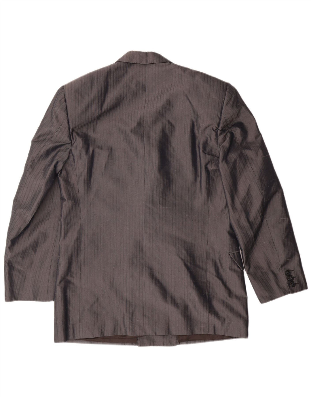 VINTAGE Mens Double Breasted Blazer Jacket IT 46 Large Grey Pinstripe Silk