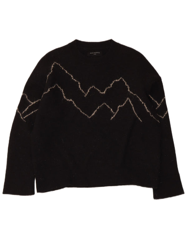 Maglione maglione girocollo da donna All Saints UK 16 grande lana nera