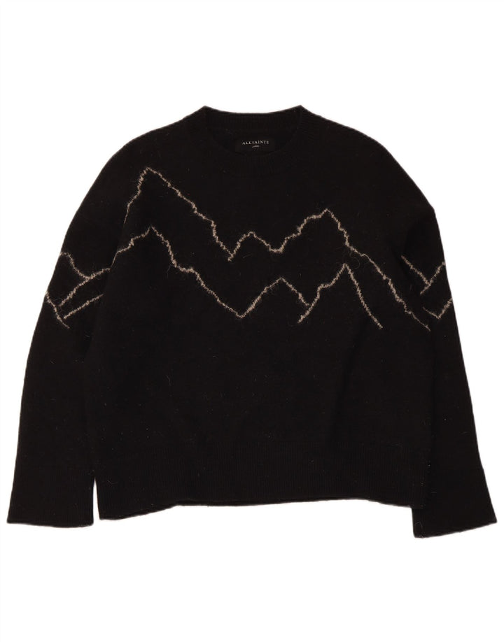 Maglione maglione girocollo da donna All Saints UK 16 grande lana nera
