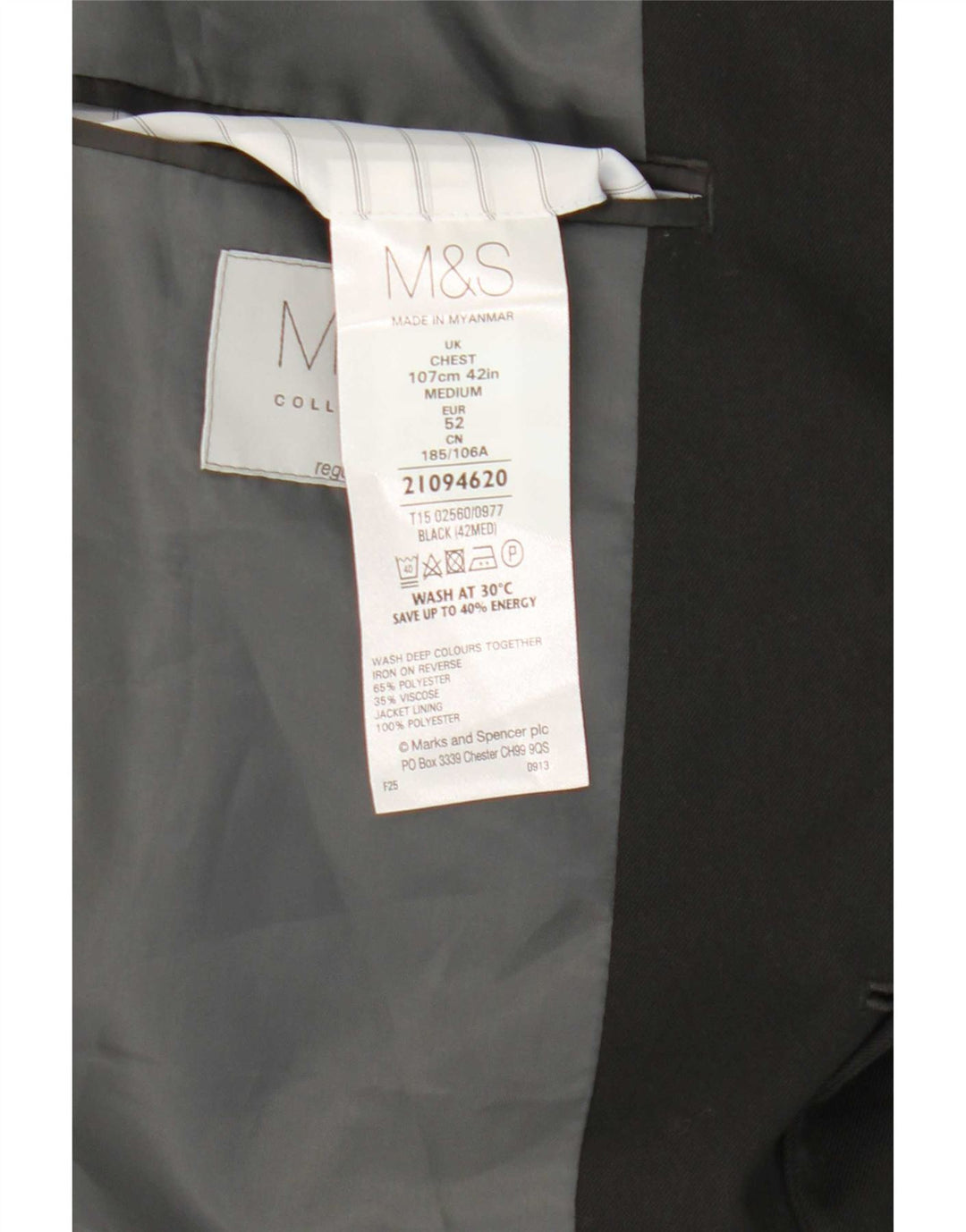 Giacca blazer a 2 bottoni Marks & Spencer da uomo UK 42 grande poliestere nero