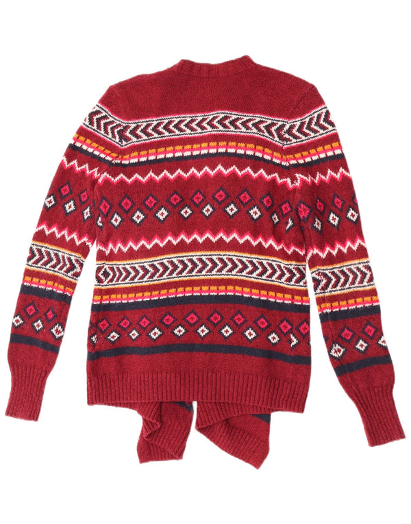 Maglione cardigan aperto da donna Hollister UK 10 piccolo rosso geometrico in cotone
