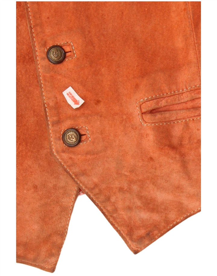 Gilet vintage da uomo in pelle scamosciata piccolo in pelle marrone